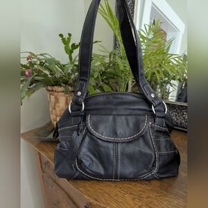 Relic black pebbled genuine soft pebbled leather hobo style purse chunky stitch